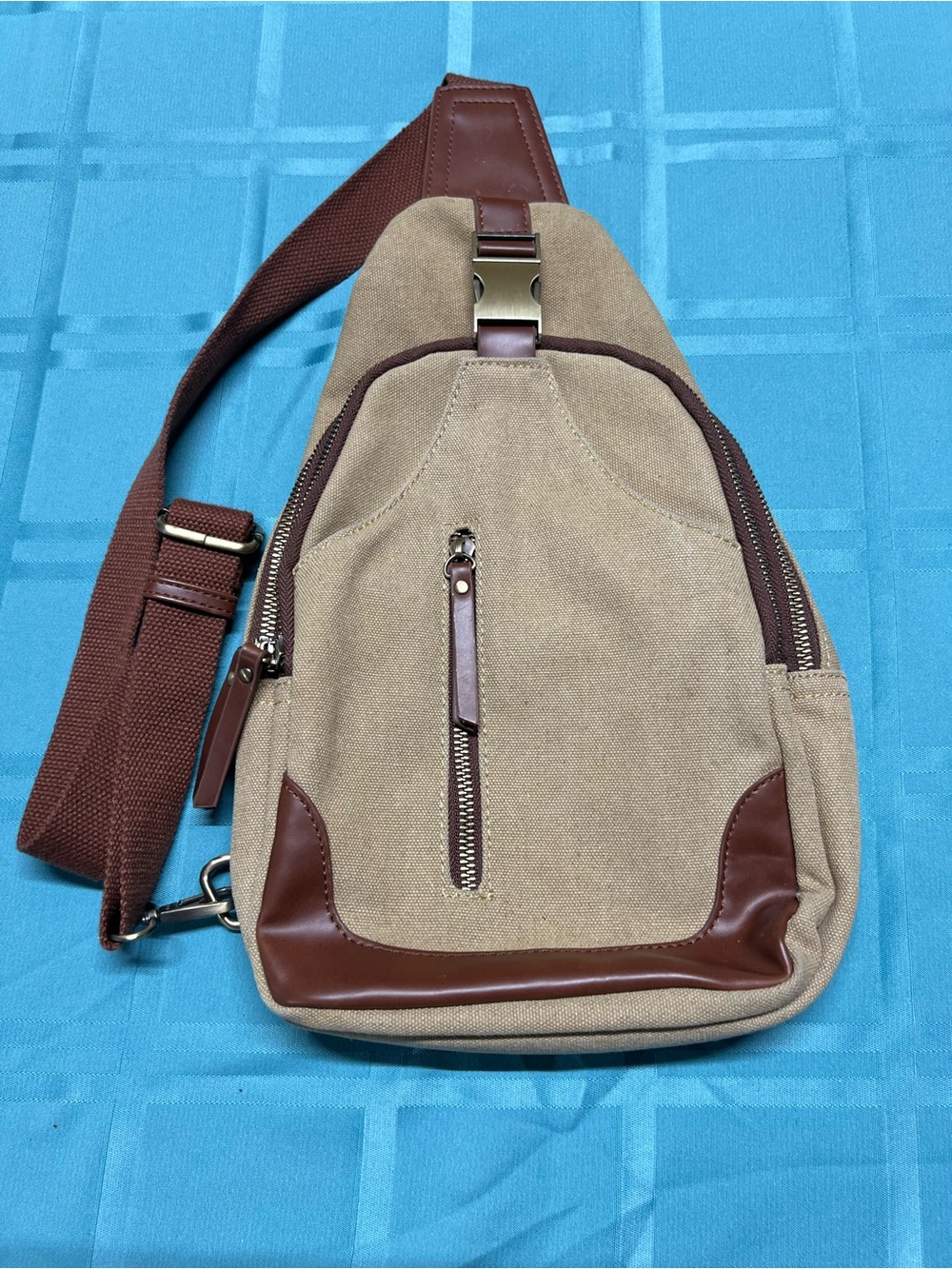 Antik Kraft Tan Canvas Sling Bag with Brown Leather Accents